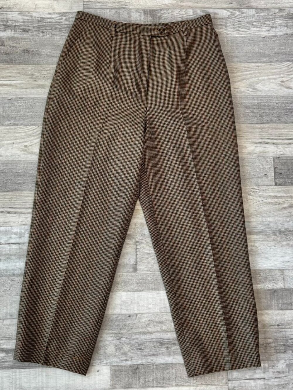 Pendleton 100% virgin wool brown houndstooth womens trousers size 12 N10